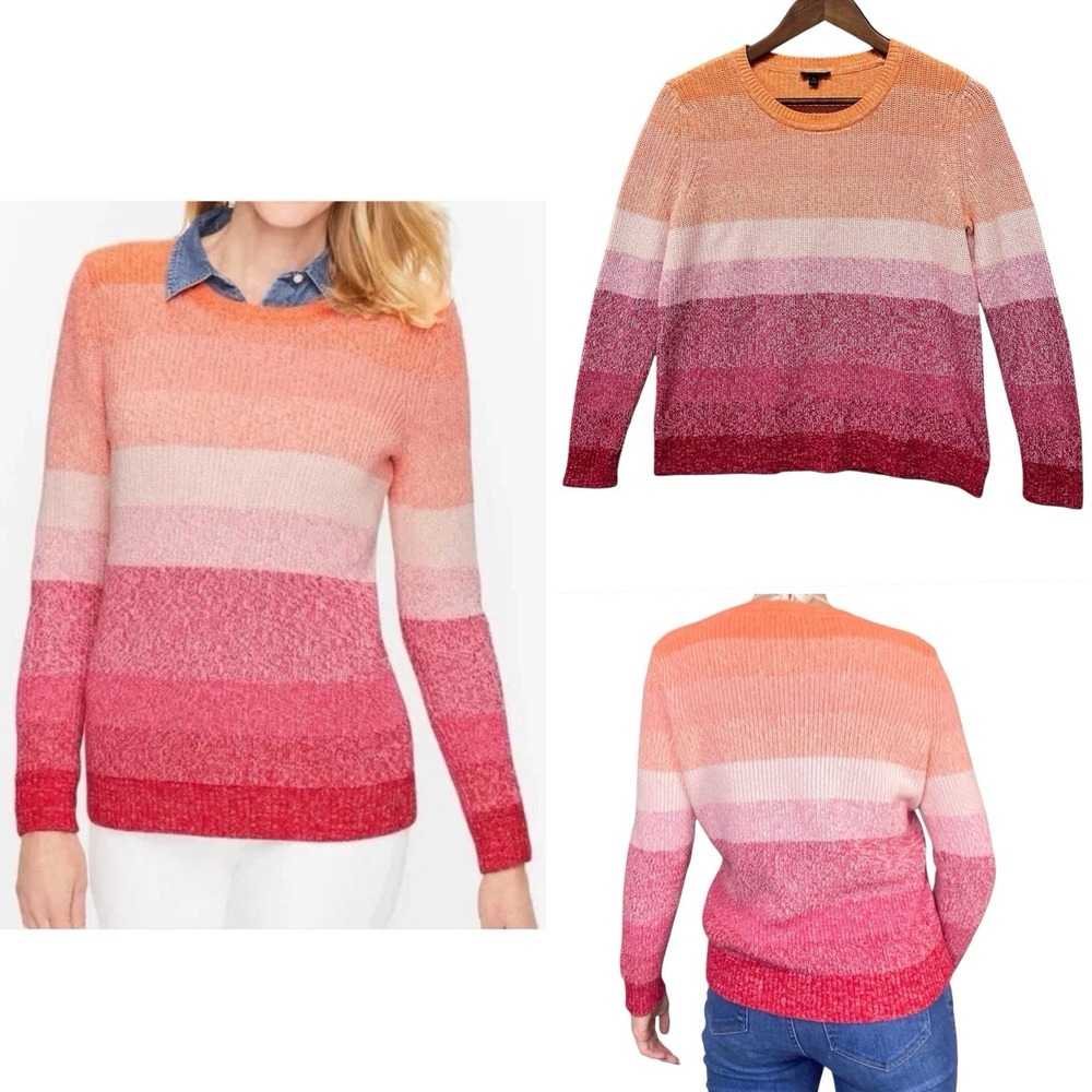 Talbots Knit‎ Sweater Womens Size S Ombre Pink Striped Pullover Long Sleeve Crew